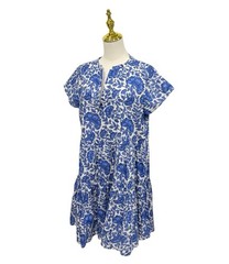 Jude Connally Large Maddie Sapphire Blue Floral Cotton Voile Short Dress NWT