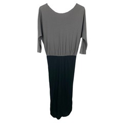 Alice + Olivia Batwing Dress Dolman Sleeve Ruched Midi Skirt Gray Black Medium