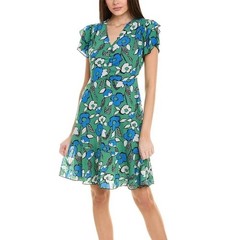 Cabi Reversible Celebration Dress Green Floral Black Polka Dot Size L Mesh