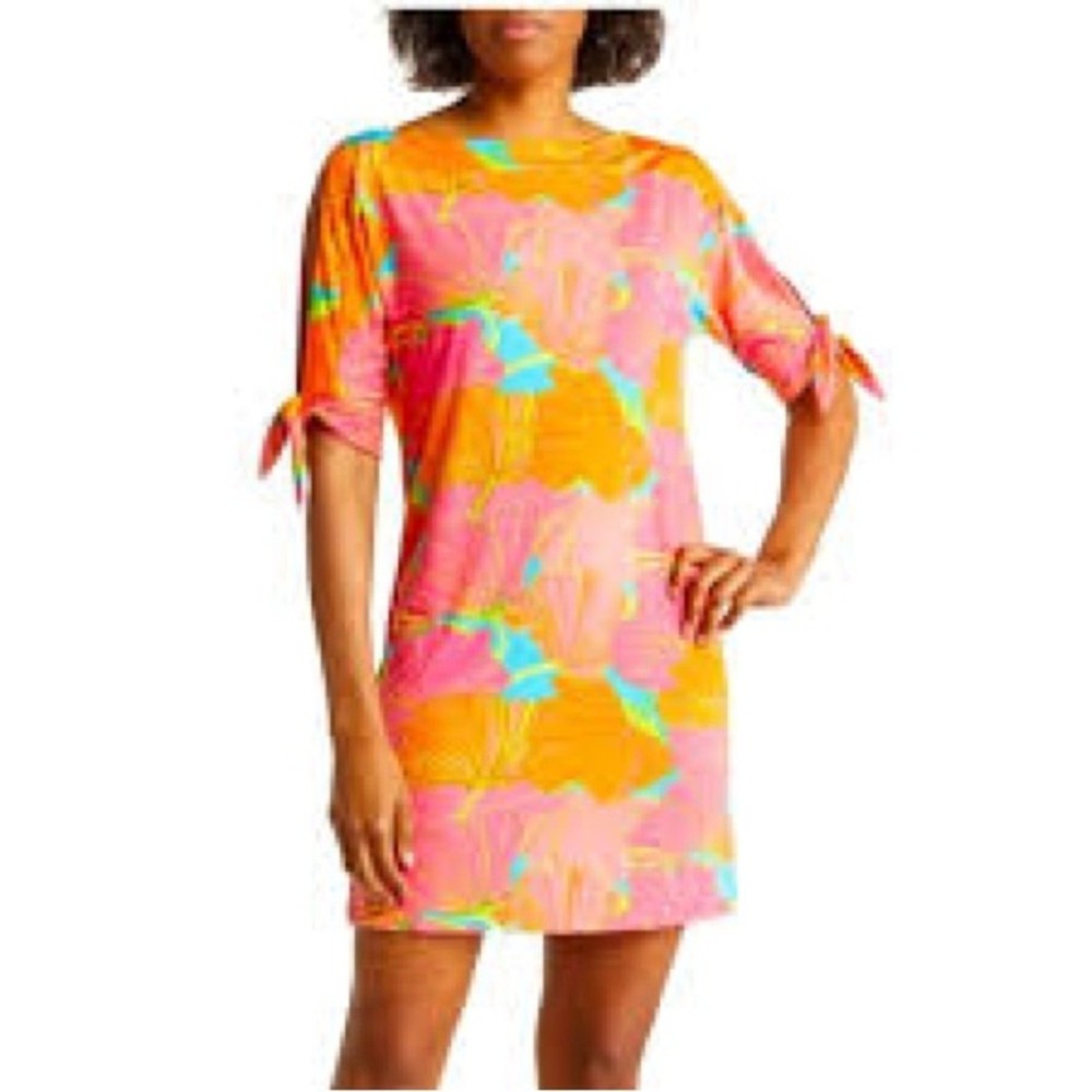 Trina Turk Vinet Tie Sleeve Mini Dress Bright Ginko Multi Size Large NWOT