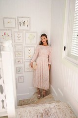 La Marigold Delfina Dress Romantic Petal Pink Floral Smocked Midi Voile XS NWT