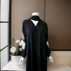 Women Dubai Black Abaya Formal Wear Embroidered Front Button Closure USA Seller