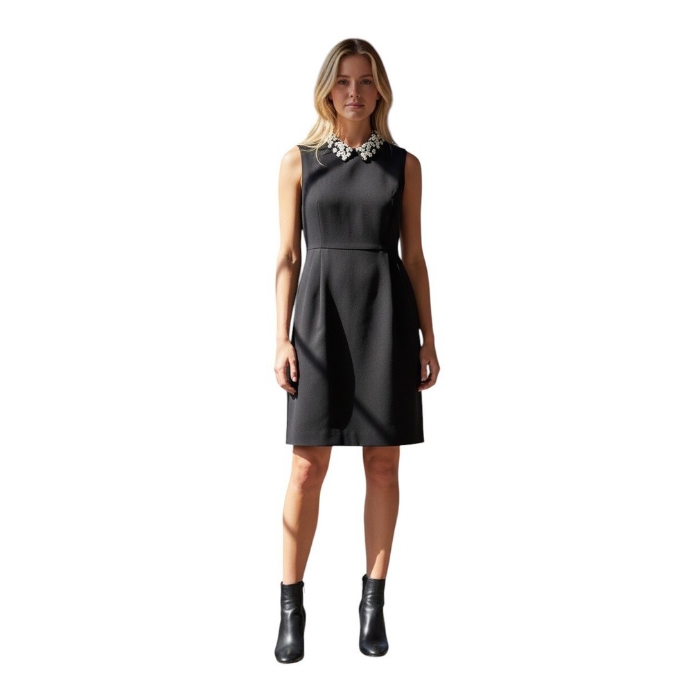 Kate Spade Black Floral Sequin Collar Sleeveless Dress Size 6 Mini Shift