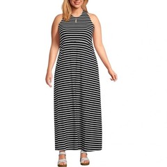 Lands&rsquo; End 2X Plus Black/White Striped Halter Keyhole Maxi Dress Lyocell