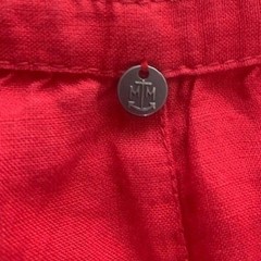 Mat de Misaine Red 100% Linen Ruffle Henley Shift Dress Side Pockets ROSARIO