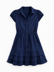 Mauve Navy Button-Front Tiered Midi Dress
