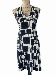 Kim Rogers Signature Womens Black White Geometric Mod Halter Dress Size 6 Retro