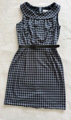 KARIN STEVENS Sleeveless Bodice Lined Belted Dress Black/Gray Geometric Sz 12
