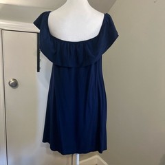 Sailor-Sailor Nautical Off Shoulder Shoreline Navy Blue Dress L Preppy Chic