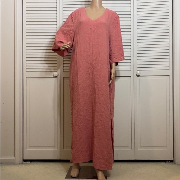 NWT Barefoot Dreams Malibu Collection Sun Soaked Crinkle Cotton Caftan Small