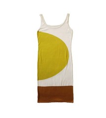 Ladies Lime Green/White/Brown Colourblock Sleeveless Knitted Jumper Dress. UK 12