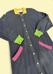 Bill Blass Knit Sweater Dress Button Down Contrast Collar Cuffs Pink Pockets