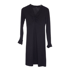 Poleci Wool Twist Front V-Neck Long sleeve Dress XS Black Ruffle Cuff Sheath