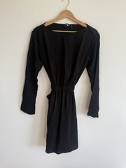 THEORY Nadora Modern Silk Black Long Sleeve Mini Dress LBD Sz 2 Elegant Minimal