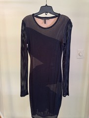 BCBGMAXAZRIA black lace dress with horizontal lace stripes, size M #eveningwear