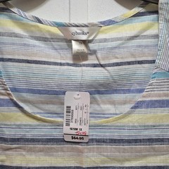 CJ Banks Blue Brown Yellow Green White Striped A-Line Sleeveless Dress 1X New