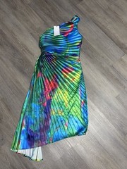 AKIRA Watercolor Pleated Satin Midi Dress Size M Brand New With Tags