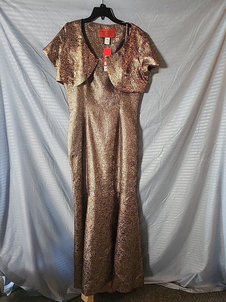 B Michael America « Red Collection » Size 14 Black Gold Jacquard Gown Dress NEW