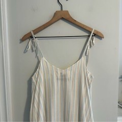 Tuckernuck Mii Collection White Blue Tan Striped Cotton Maxi Dress Small