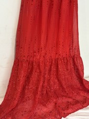 Sofia by Sofia Vergara Red Eyelet Off Shoulder Maxi Dress Ruffle Tiered Size S