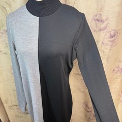Zara Basic Fall Winter 18 Colorblock Mock Neck Long Sleeve Dress Black Gray NEW