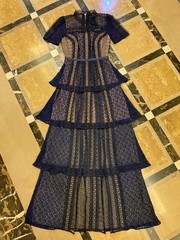 Womens Self-Portrait Lace Assembling Dark blue A-line Cake Dresses