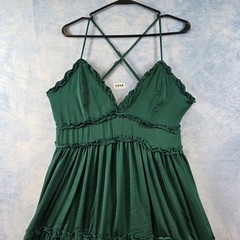 She + Sky Emerald Green Ruffle Tiered Babydoll Mini Dress Cross Back Small