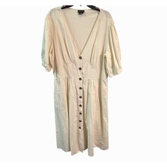 City Chic Linen Cotton Button Front Midi Dress Ivory Plus Size 20