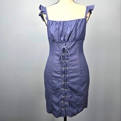 Blue Blush Womens Ruffled Sleeve Font Lace-Up Lined Midi Dress Size Large Blue