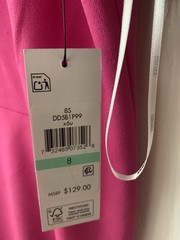 NWT DKNY Shift Dress: Pink, Crewneck, Short Puff Sleeves with Golden Buttons, 8