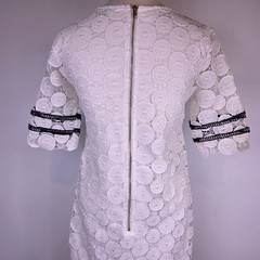 INA White Circle Lace Woman M Shift Dress Mini Black Trim Short Sleeve Dog Show