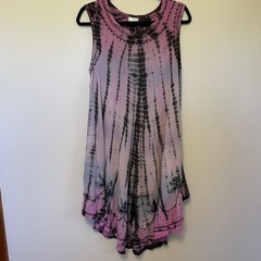 BOHO Tie Dye Embroidered Handkerchief Hem Dress Pink Grey India Boutique OS
