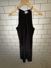 MICHAEL Michael Kors Black Pleated Shimmer Halter Dress with Chain Detail
