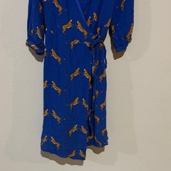 Sugarhill Aisha 70s dancing cheetahs Blue Wrap Dress midi