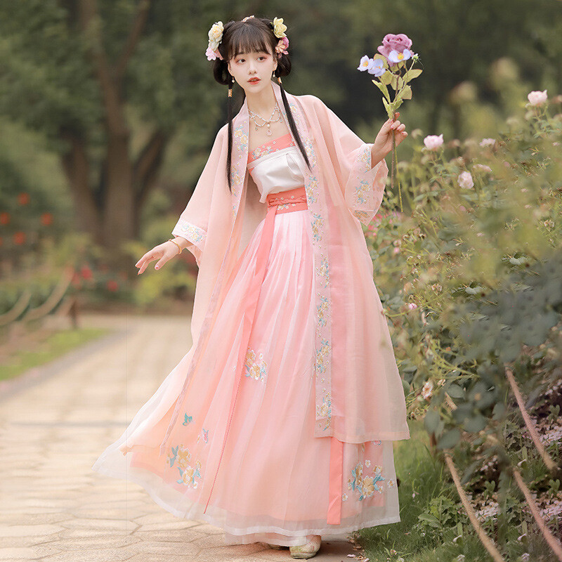 Embroidered Hanfu Gown Suspender Pleated Skirt Female Summer Retro Dress Set