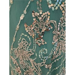 One-Shoulder hand beaded aqua Evening Gown stretch fabric attitudes by Debra