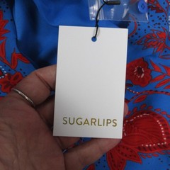 Sugarlips Dress Womens S Blue Floral Maxi V-Neck Puff Sleeve Lined NWT