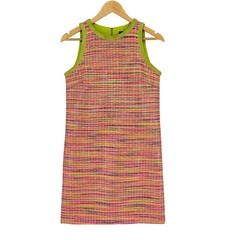 Alex Marie Tweed Shift Dress 4 Pink Lime Green Textured Sleeveless Stripe Knit