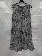 Kim Rogers Dress Women&rsquo;s Black White Size 14 Linen Floral Sleeveless