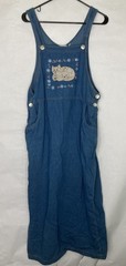 Vintage Winona Women&rsquo;s Medium Denim Overall Dress Embroidered Cat Floral Cottage