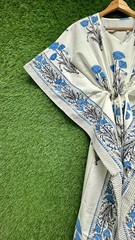 Women’s Hand Block Cotton Kaftan Dress Blue Floral Boho Beach Maxi Free Size US