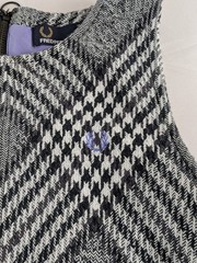 Fred Perry Black White Houndstooth Sleeveless Shift Dress Womens UK 8 Wool