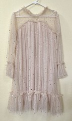 Pink Sheer Star Sequin Tulle Babydoll Dress Long Sleeve L Party Holiday fairy