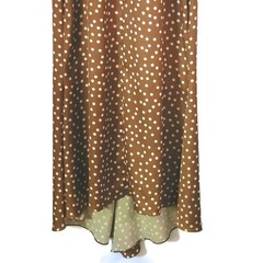 Ronny Kobo Brown White Polka Dot Midi Dress Hi Low Puff Sleeve A-Line XS Party