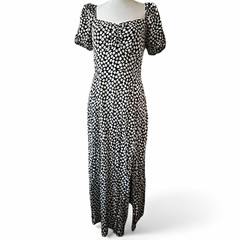 & Other Stories Black/White Geometric Maxi Dress Square Neck Puff Sleeve Size 6