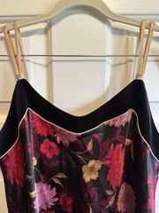 VTG Whimsigoth Halston Black Floral Satin Velvet Slip Dress Dark Romantic PL
