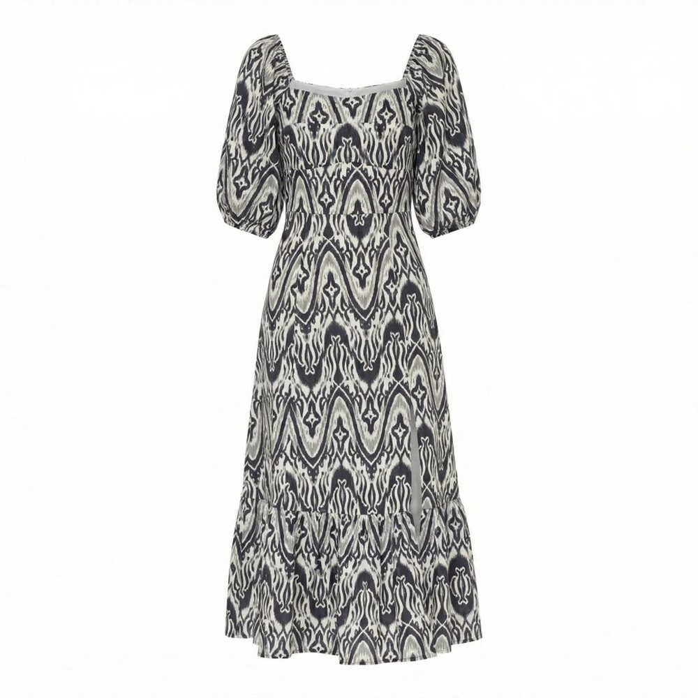 Bagatelle Ikat Print Midi Dress Puff Sleeve Women’s