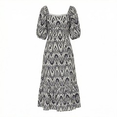Bagatelle Ikat Print Midi Dress Puff Sleeve Women’s