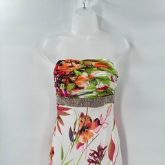 Cache Strapless Floral Print Maxi Dress size 2 Embellished Rhinestone Waist *