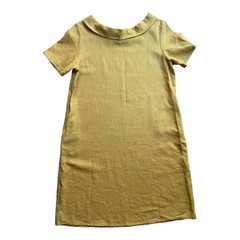 ⁠LeMuse Lithuania Mustard Yellow Linen Cotton Roll Collar Shift Midi Dress M
